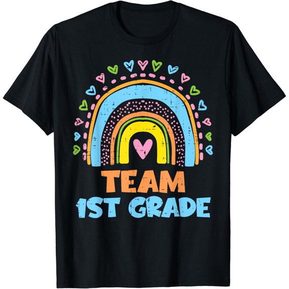 Hearts Rainbow Team 1st Grade Last Day School Teacher Women T-Shirt100% cotton