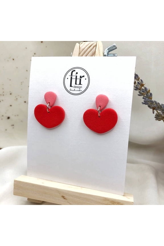 Hearts Shape Handmade Polymer Clay Earrings, Lightweight Colorful Dangle Earrings, Nickel-Free Hypoallergenic Jewelry for Women