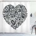 thumbnail image 1 of Hearts Shower Curtain, Silhouette of Heart Symbol as a Floral Leaves with Artistic Monochrome Petals, Fabric Bathroom Set with Hooks, 69W X 70L Inches, Black and White, by Ambesonne, 1 of 3