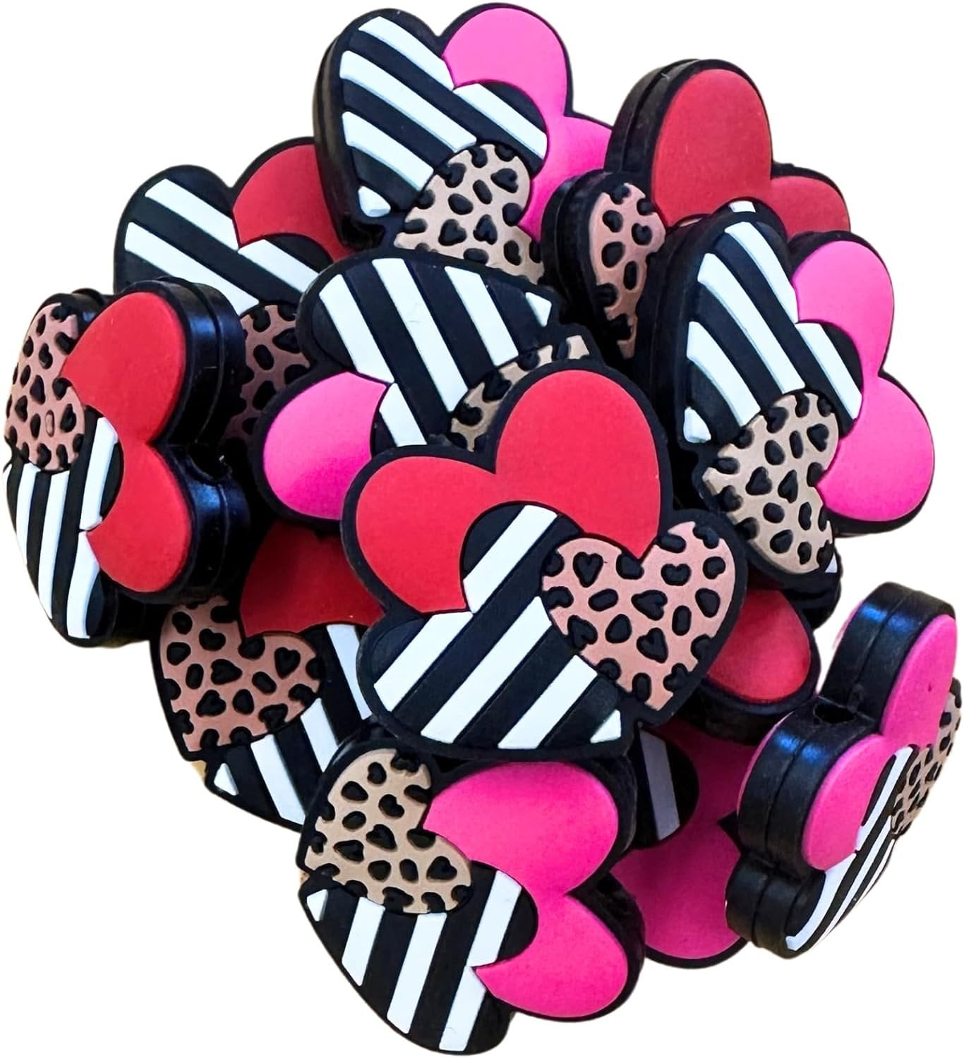 Hearts Silicone Focal Bead 12 Mixed Pack Valentines Day Vday for Freshie Hanger Cardstock Rounds Beadable Makeup Brushes Charms Holiday Beaded Pens Mom Mama