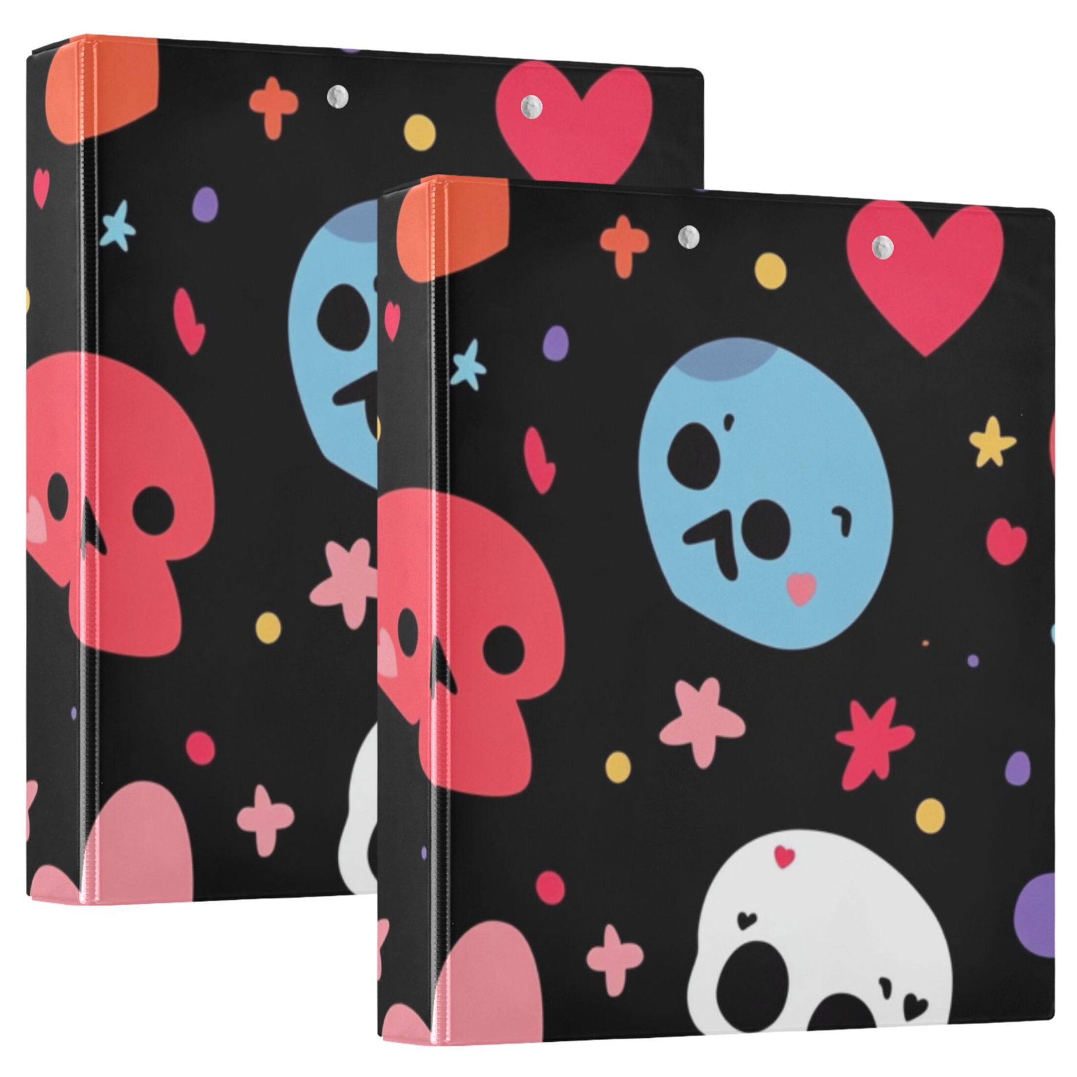 Hearts Skulls 3 Ring Binders 1.5 inch Hardcover File Folders with Interior Pockets A4 Size Organizer for School Office Hospital