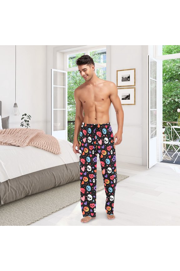 Hearts Skulls Mens Pajama Pants Cotton Elastic Waistband Lounge Sleep Pajama Bottoms Pj with Pocket