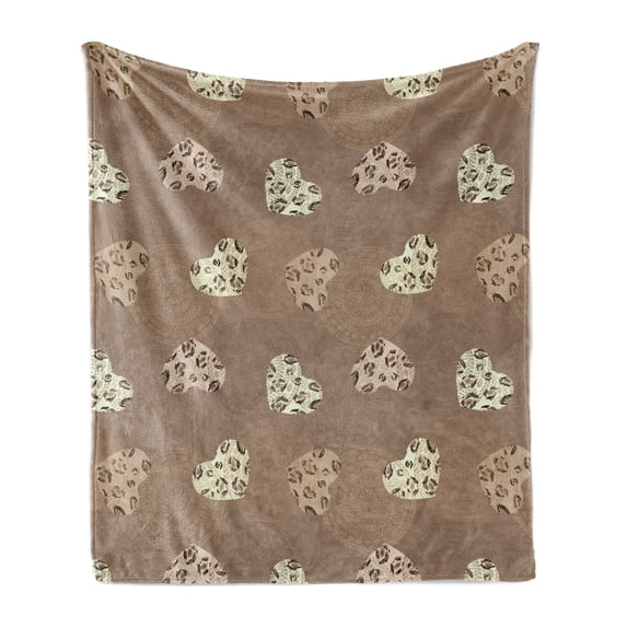 Hearts Soft Flannel Fleece Blanket, Animal Skin Leopard Print Along Mandala Style Ornaments Rhythmic Pattern, Cozy Plush for Indoor and Outdoor Use, 50" x 70", Cocoa Pastel Green Tan, by Ambesonne