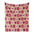 thumbnail image 1 of Hearts Soft Flannel Fleece Throw Blanket, Cartoon Style Heart Shapes with Dots and Spirals Doodle Hand Drawn Illustration, Cozy Plush for Indoor and Outdoor Use, 60" x 80", Multicolor, by Ambesonne, 1 of 6