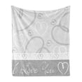 thumbnail image 1 of Hearts Soft Flannel Fleece Throw Blanket, Romantic Hand Drawn Doodle Heart Shapes I Love You Phrase and Border, Cozy Plush for Indoor and Outdoor Use, 50" x 70", Pale Grey White Grey, by Ambesonne, 1 of 6