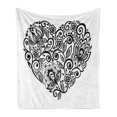 thumbnail image 1 of Hearts Soft Flannel Fleece Throw Blanket, Silhouette of Heart as a Floral Leaves with Monochrome Petals, Cozy Plush for Indoor and Outdoor Use, 70" x 90", Black and White, by Ambesonne, 1 of 6