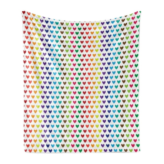 Hearts Soft Flannel Fleece Throw Blanket, Valentines Day Theme Vertically Aligned Vivid Rainbow Color Little Hearts Medley, Cozy Plush for Indoor and Outdoor Use, 70" x 90", Multicolor, by Ambesonne