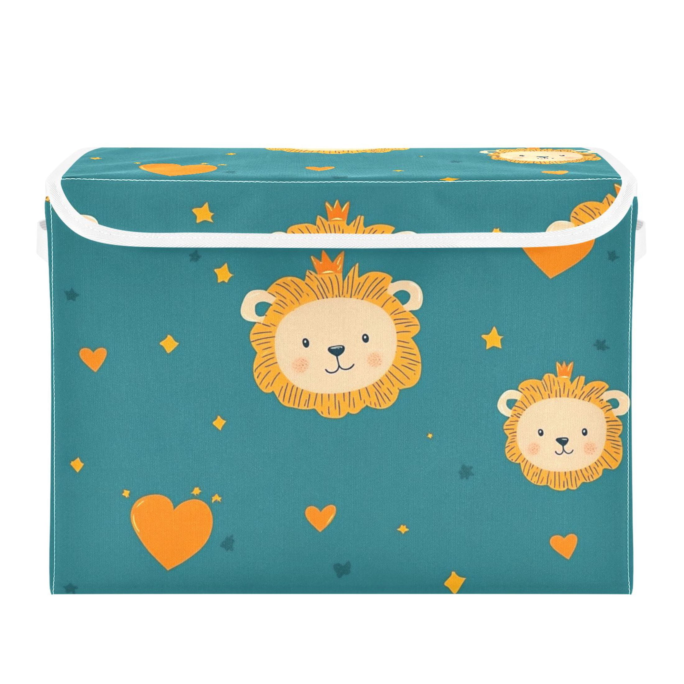 Hearts Stars Cute Lions with Crowns Foldable Storage Bin with Lid and ...