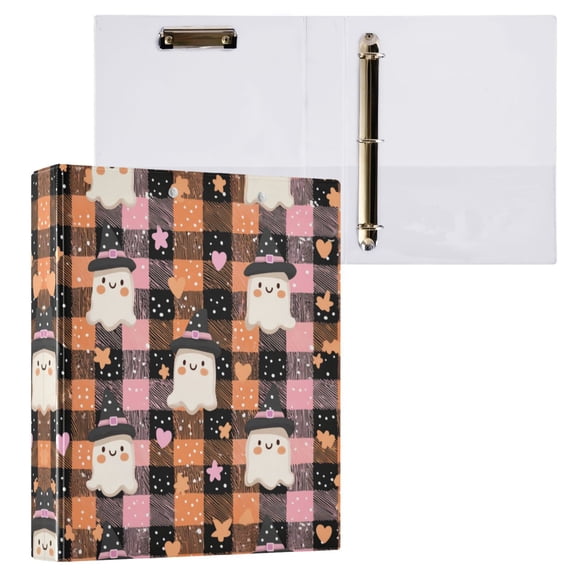 Hearts Stars and Ghost Pattern 3 Ring Hardcover Binders 1.5in Round Rings for Letter-Size Folder Paper Organizer Pockets for Office Student Recipe
