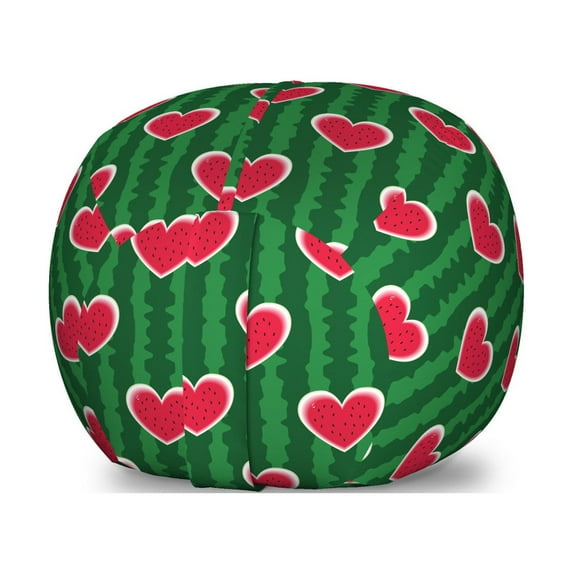Hearts Storage Toy Bag Chair, Love in Watermelon Pattern with Fruit Design, Stuffed Animal Organizer Washable Bag, Large Size, Apple Green Dark Coral, by Ambesonne