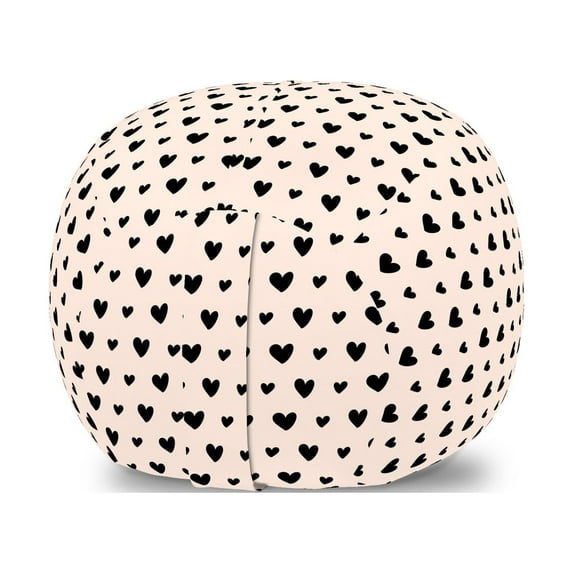 Hearts Storage Toy Bag Chair, Valentine's Day Theme Hand Drawn Repeated Romantic Modern Love Shapes Pattern, Stuffed Animal Organizer Washable Bag, Small Size, Champagne Black, by Ambesonne