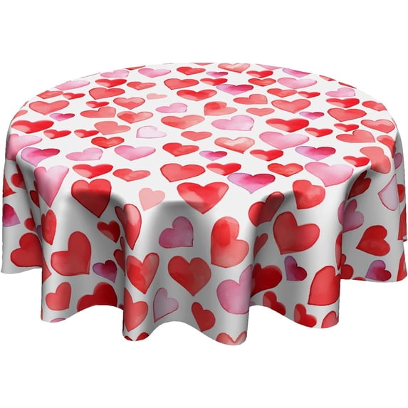 Hearts Tablecloth Round 60 Inch - Valentine''s Day Table Cloth Romantic Love Tablecloths Mother''s Day Table Cover for Kitchen Party Picnic Dining