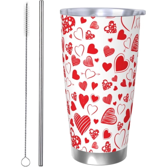Hearts Tumbler 20oz Red Heart Stainless Steel Insulated Tumblers with Lid and Straw Cute Travel Coffee Mug Wine Tea Cups Water Bottle Gifts for Women
