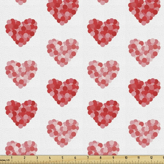 Ambesonne Hearts Fabric by the Yard Upholstery, Shapes in Dots Love Theme, 3 Yards, Blush Pastel Pink
