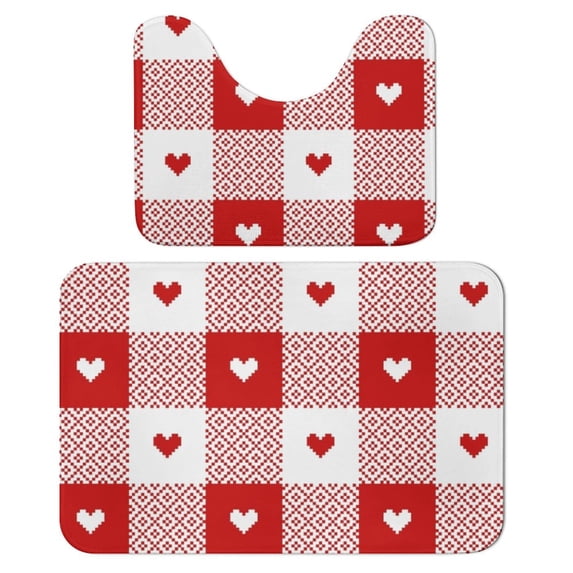 Hearts Valentine'S Day Bathroom Rugs Set 2 Pieces, Bathroom Set - Quick Drying Bath Mat And U-Shaped Toilet Rug, Water Absorbent Bath Carpet For Bedroom Floor Living Room, Machine Washable