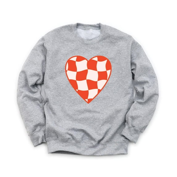 Hearts Valentine's Day Unisex Gray Sweatshirt Checkered Heart Design Love Happy Holiday Sweater