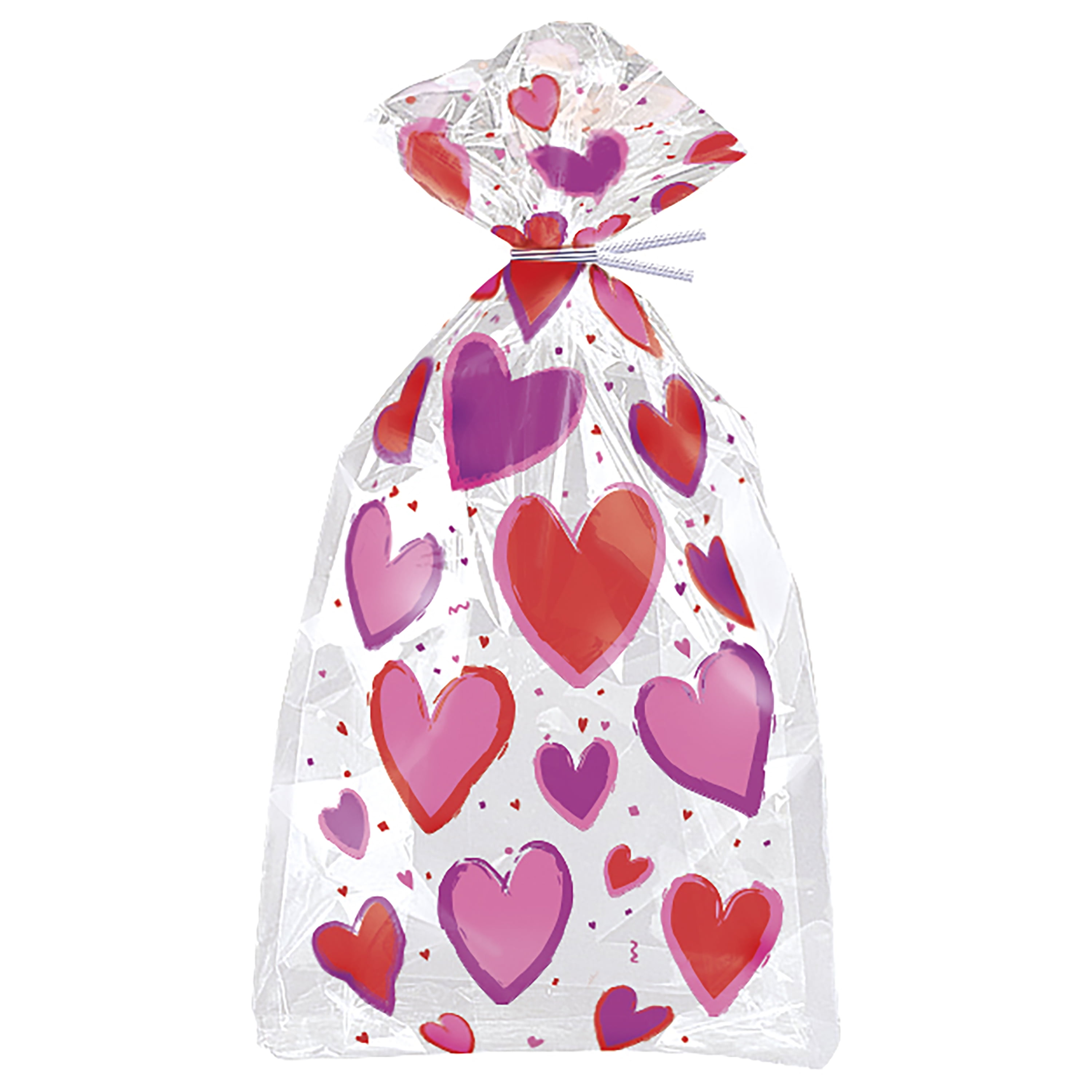Hearts Valentines Day Cellophane Candy Bags with Twist Ties, 20ct