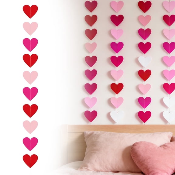 Hearts Valentines Decor, Valentines Love Garland, Red Pink Burgundy Love Banner, Pre-Assembled Valentine Banner Adjustable Heart Home Decor Bedroom Wall Window Fireplace(1 Pc)