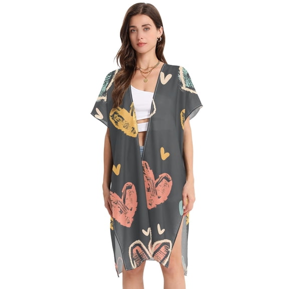 Hearts Women Swimsuit Cover up V Neck Beach Dress Short Sleeve Vacation Outfits Swimwear