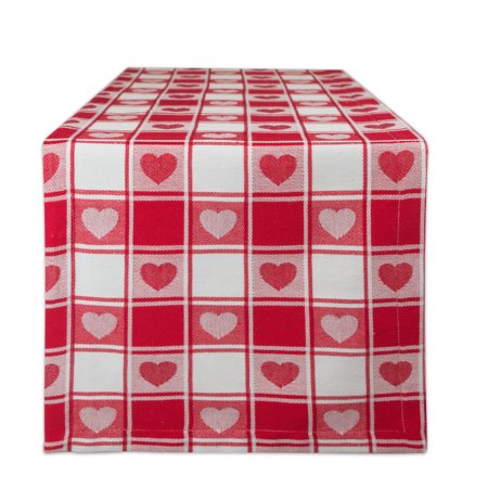 DII Hearts Woven Check Table Runner 14x108"