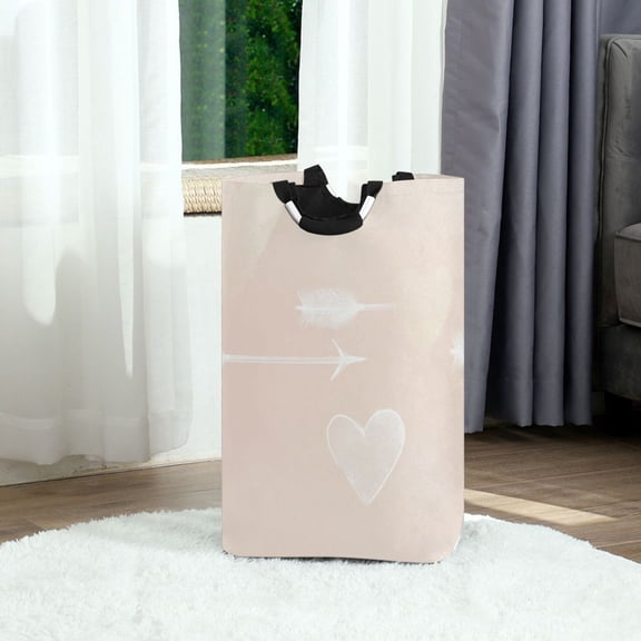 Hearts and Arrows Pattern Design Foldable Laundry Hamper 12.6x11x22.7in with Handles for Bathroom Bedroom Storage