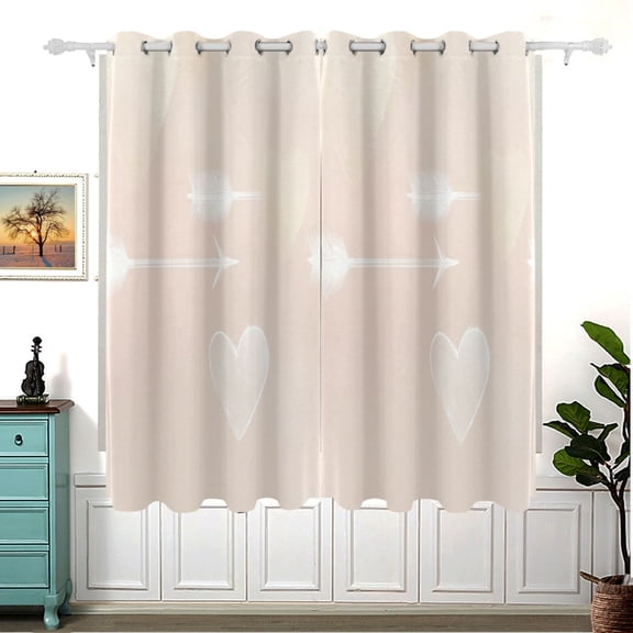 Hearts and Arrows Pattern Design Thermal Blackout Curtains 63x55 Inch 2 Panels Grommet Window Drapes for Bedroom Living Room