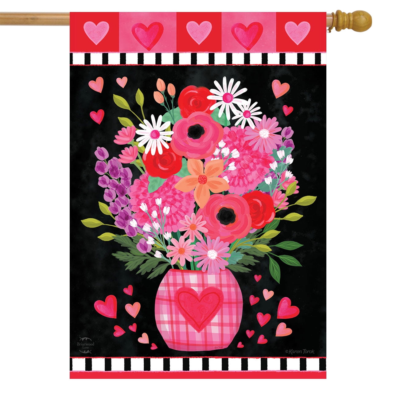 Valentine's Day Floral Hearts Outdoor House Flag 40" x 28"