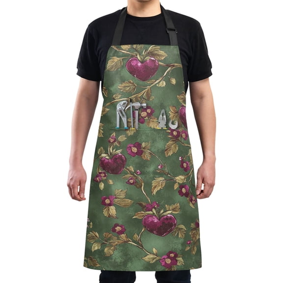 Hearts and Flowers on Green Chef Kitchen Apron with Pockets for Women Waterproof Aprons for Cooking Baking