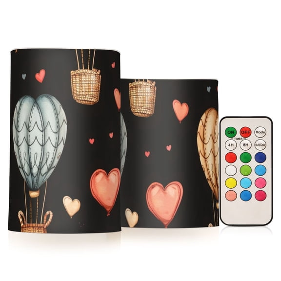 Hearts and Hot Air Balloons Flameless CandlesLED Lights Battery Operated Candles with Remote and Timers Flicker Lights Votive Set of 2
