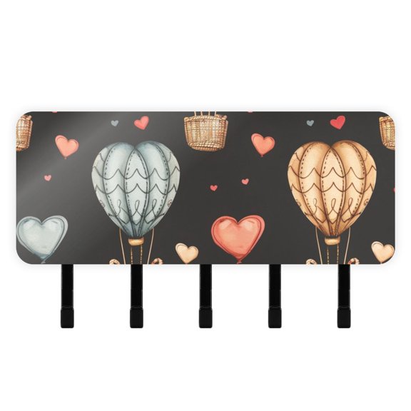 Hearts and Hot Air Balloons Mail Holder Organizer Wall Mount with Shelf Key Holder Key Rack with 5 Key Hooks for Wall Decorative