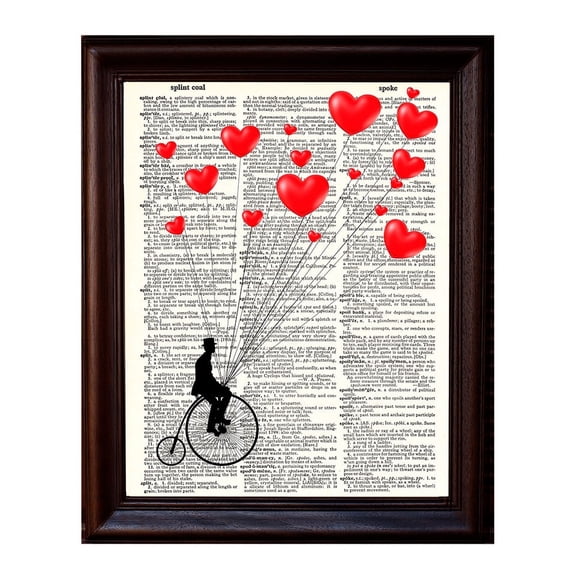 Hearts and Penny Farthing - Dictionary Art Print Printed On Authentic Vintage Dictionary Book Page - 8 x 10.5