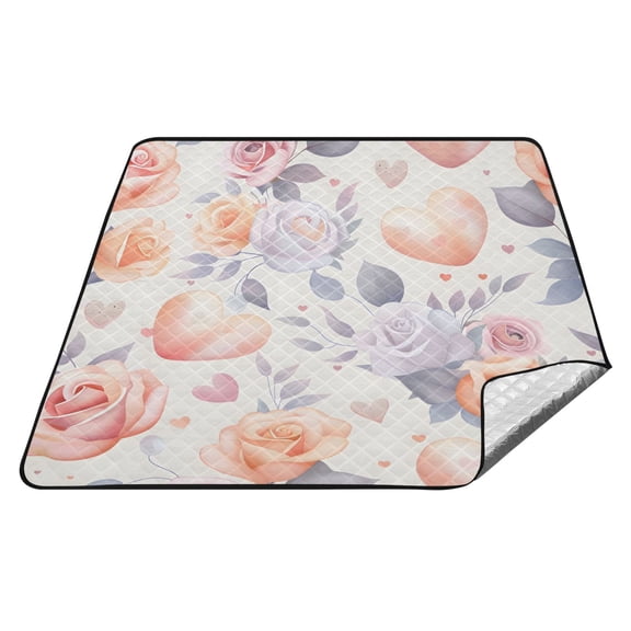 Hearts and Roses Picnic Blankets Extra Large 78"x78" Beach Blanket Waterproof Sandproof Outdoor Mat for Camping Travel Park