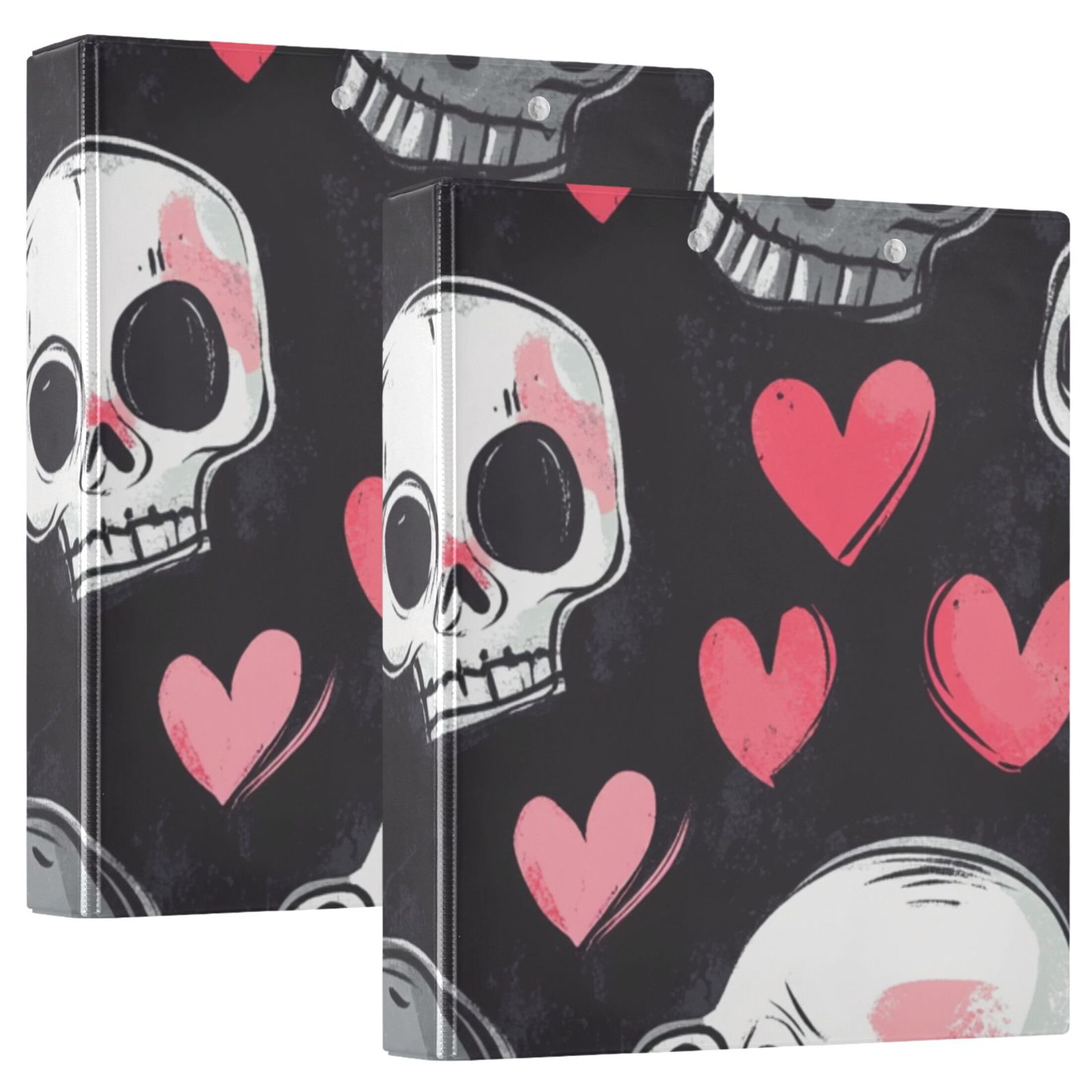 Hearts and Skulls 3 Ring Binders 1.5 inch Hardcover File Folders with Interior Pockets A4 Size Organizer for School Office Hospital