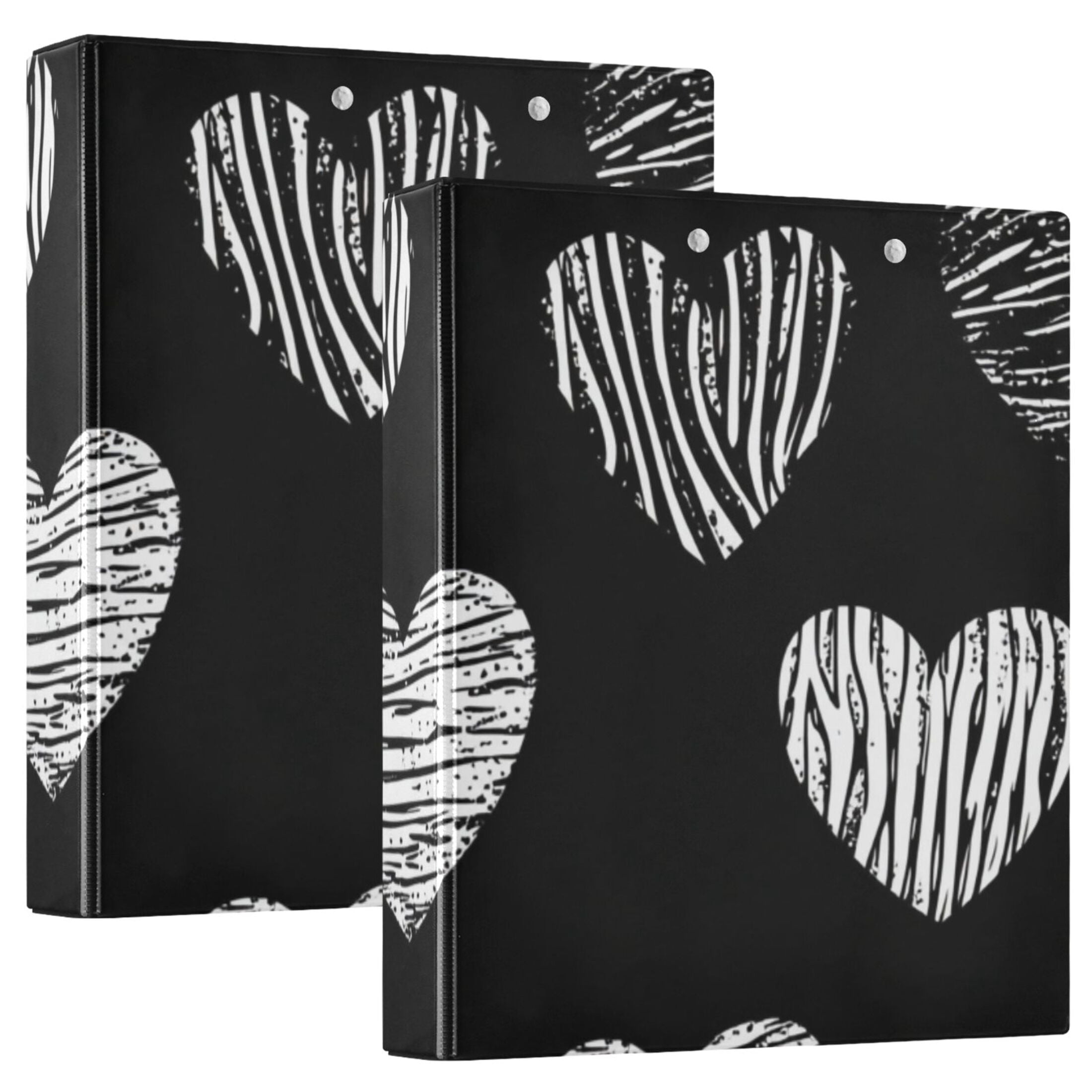 Hearts in Black 3 Ring Binders 1.5 inch Hardcover File Folders with Interior Pockets A4 Size Organizer for School Office Hospital Set of 2