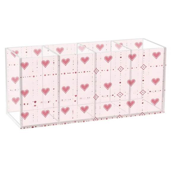 Hearts on Block Acrylic Pencil Pen Holder Cup 4 Compartments Desktop Organiser 7.87"x2.78"x3.54"