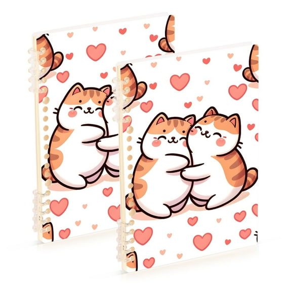 Hearts with Cats Ring Binder Notebook Journey Note Diary College Ruled Spiral Notebook Study Loose Leaf Paper A5 60 Pages