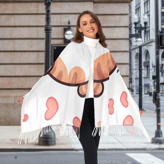 Hearts with Cats Winter Scarf for Women Fashion Warm Long Soft Blanket Scarves Gifts