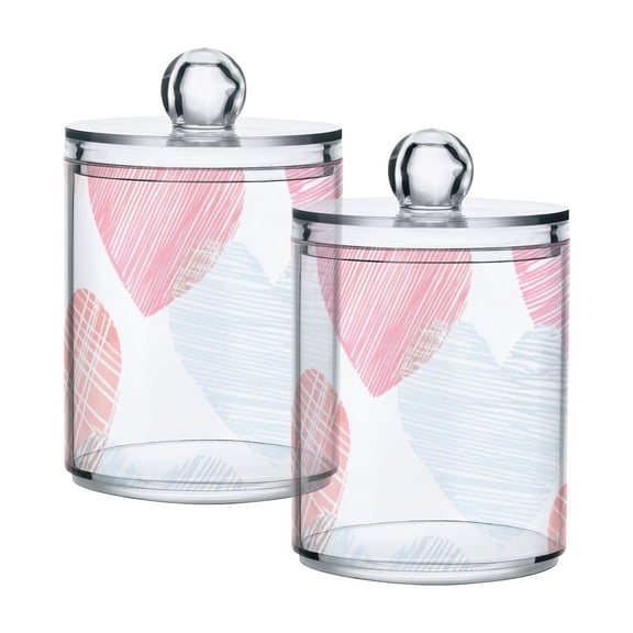 Hearts with Stripes Valentine Translucent Plastic Cans Storage Canisters with Lid Set of 2