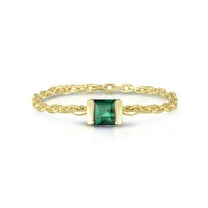 HeartsAndYou 0.15ct Natural Green Emerald Solitaire Chain Ring 100% 14k SOLID Yellow Gold