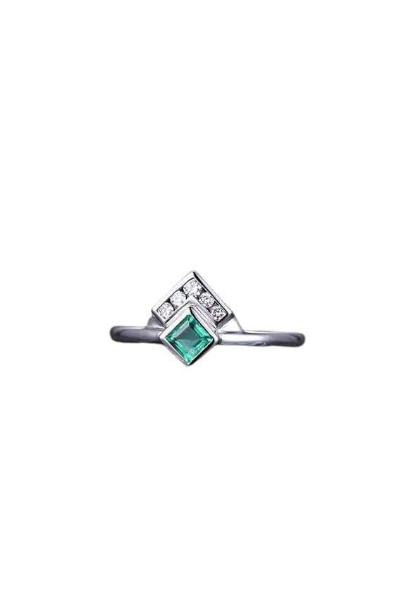 0.26ct Natural Emerald Diamond Engage Ring Crown Solitaire 14k SOLID White Gold