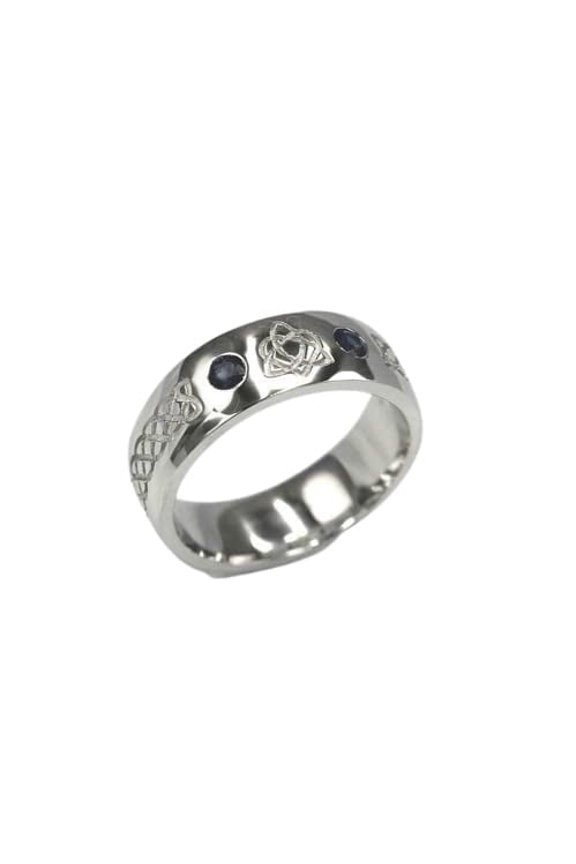 0.2ct Natural Blue Sapphire Wedding Band Celtic Design 100% 14k SOLID White Gold