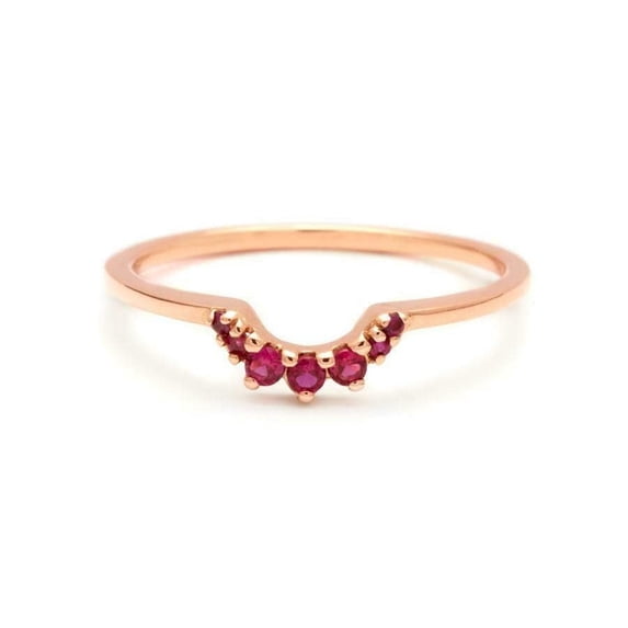 HeartsAndYou 0.2ct Natural Pink Ruby Wedding Band 14k SOLID Rose Gold Stackable Curved Crown