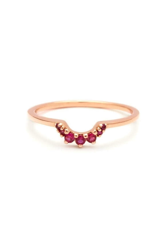 0.2ct Natural Pink Ruby Wedding Band 14k SOLID Rose Gold Stackable Curved Crown