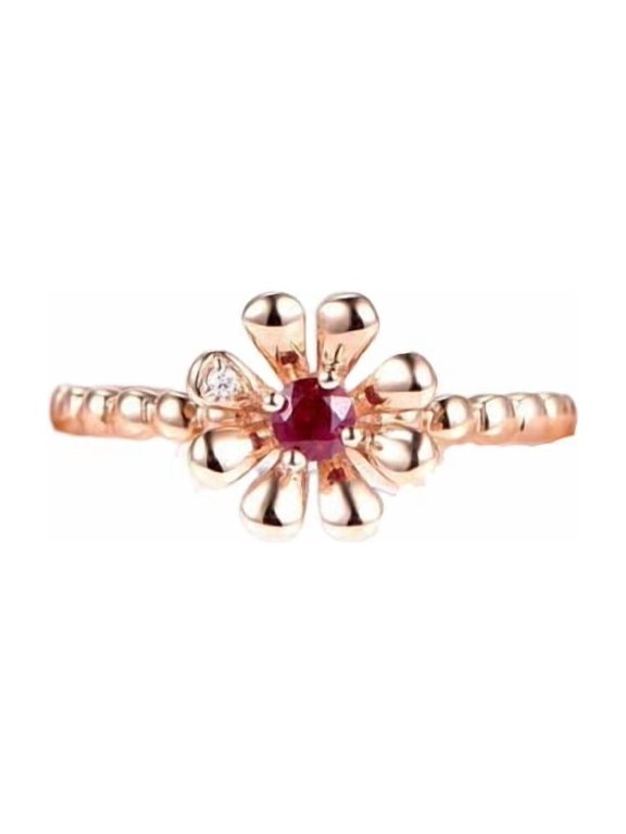 0.2ct Natural Ruby Diamond Engagement Ring Floral Solitaire 14k Solid Rose Gold
