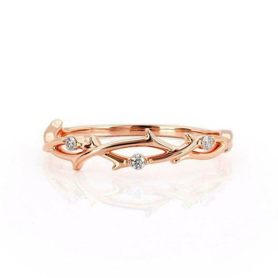 HeartsAndYou 0.2ct Round Cut Moissanite Engagement Ring for Women Floral Branch 18k Rose Gold Over Silver