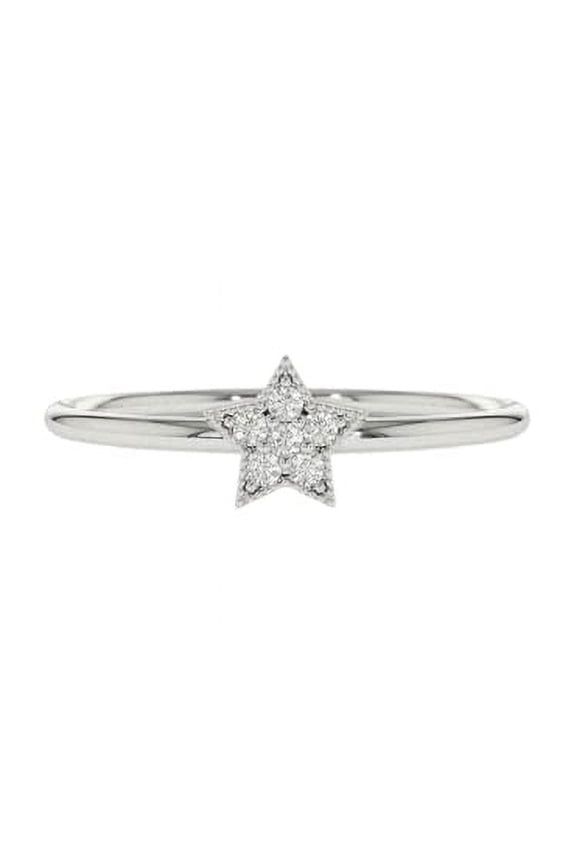 0.35ct Round Moissanite Star Shaped Minimalist Engagement Ring for Women 18k White Gold Over Silver