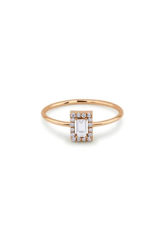 0.4ct Baguette Cut Moissanite Engagement Ring for Women 18k Rose Gold Over Silver Halo Solitaire