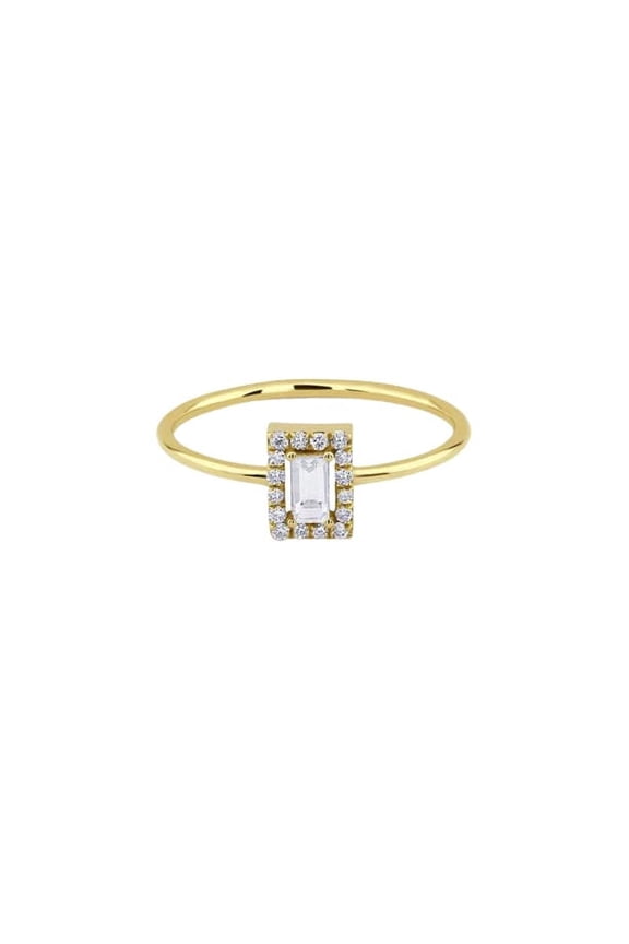 0.4ct Baguette Cut Moissanite Engagement Ring for Women 18k Yellow Gold Over Silver Halo Solitaire
