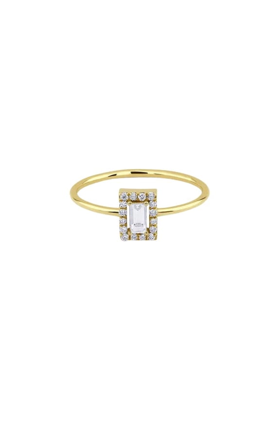 0.4ct Baguette Cut Moissanite Engagement Ring for Women 18k Yellow Gold Over Silver Halo Solitaire