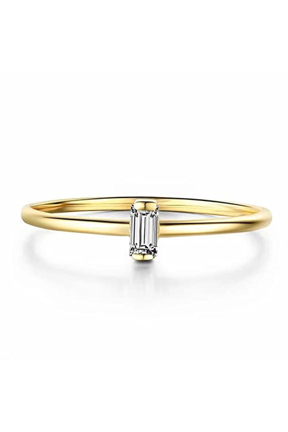 0.4ct Engagement Ring for Women Baguette Cut Moissanite Solitaire 18k Yellow Gold Over Silver